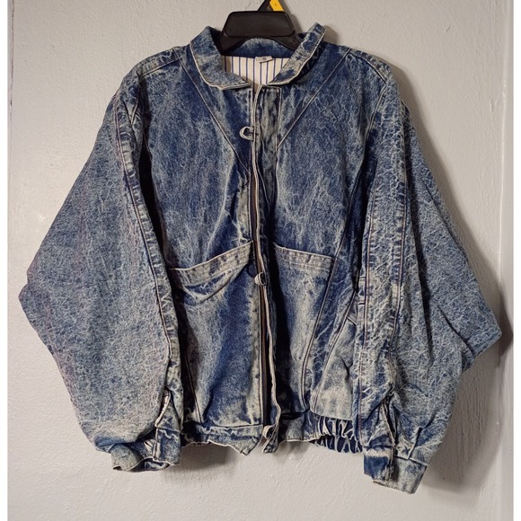 None Jackets & Blazers - Vintage Distressed Acid Wash Jean Denim Bomber Jacket Coat Unisex No Brand Sz S